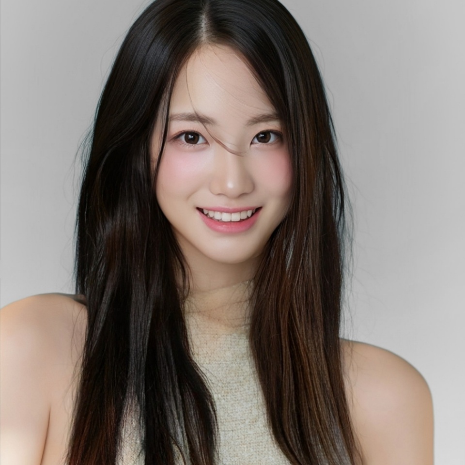Beautiful young Asian woman smiling with smooth natural glowing skin, makeup and pink lips