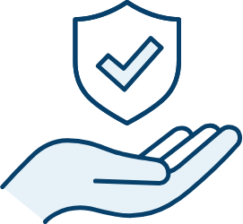 Accountability hand holding shield with checkmark